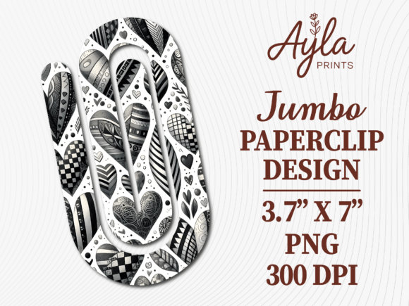 Black Valentines Day Heart Paperclip: Graphics for Tumbler Wraps & Local Branding