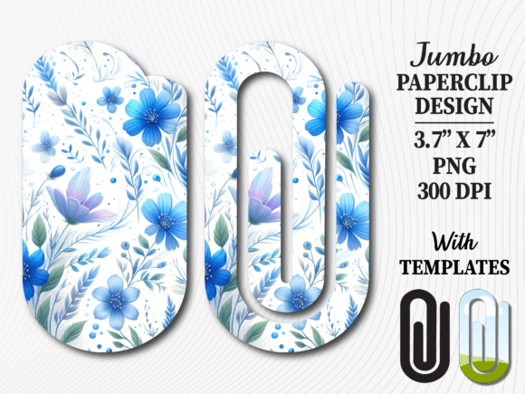 Blue Floral Botanical Jumbo Paperclip Graphics