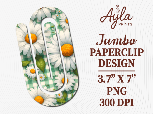 Daisy Green Gingham Jumbo Paperclip PNG: Graphics for Crafts