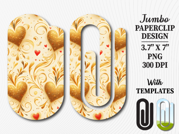 Gold Filigree Hearts Jumbo Paperclip Graphics for Crafts