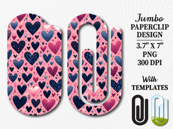 Navy and Pink Heart Jumbo Paperclip PNG: Graphics for Crafts