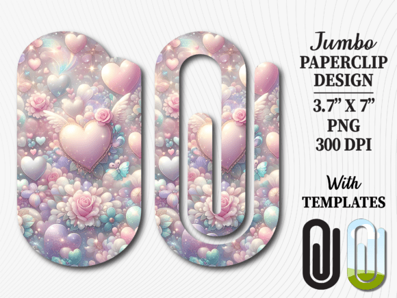 Pastel Hearts Floral Jumbo Paperclip Graphics for Crafts