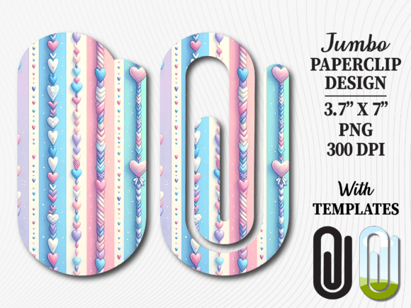 Pink Blue Stripes Heart Jumbo Paperclip Graphics