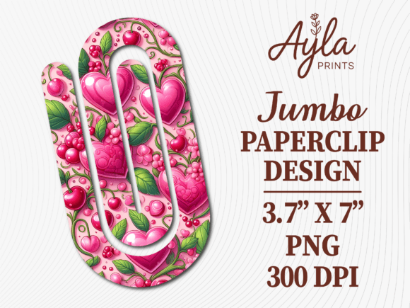 Pink Floral Valentines Jumbo Paperclip Graphics & Crafts