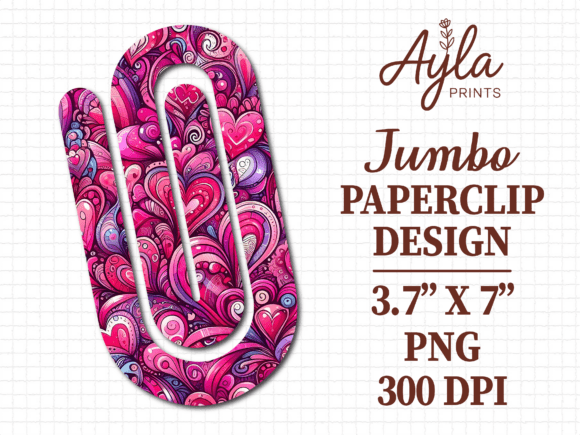 Pink Heart Swirl Art Jumbo Paperclip Graphics for Crafts