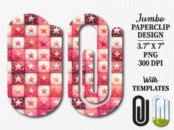 Pink Stars Gingham Jumbo Paperclip Graphics