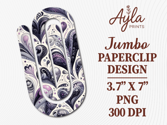 Purple Floral Swirl Jumbo Paperclip: Graphics for Crafts & Branding