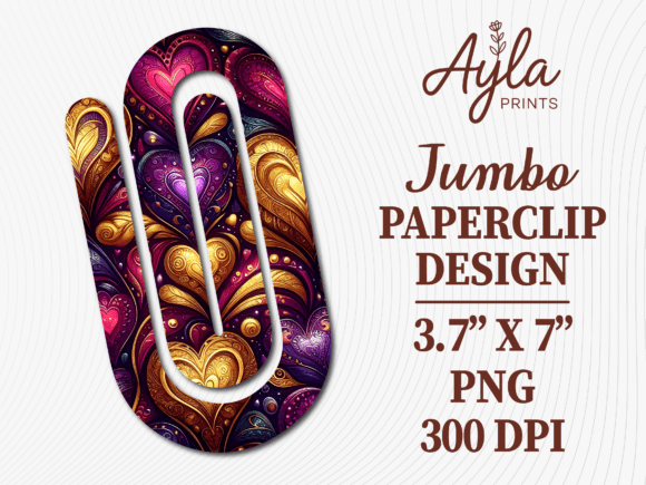 Purple Gold Boho Heart Jumbo Paperclip: Graphics for Crafts & Local Branding