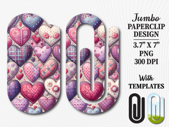 Purple Plaid Heart Jumbo Paperclip PNG: Graphics for Crafts & Brand Play