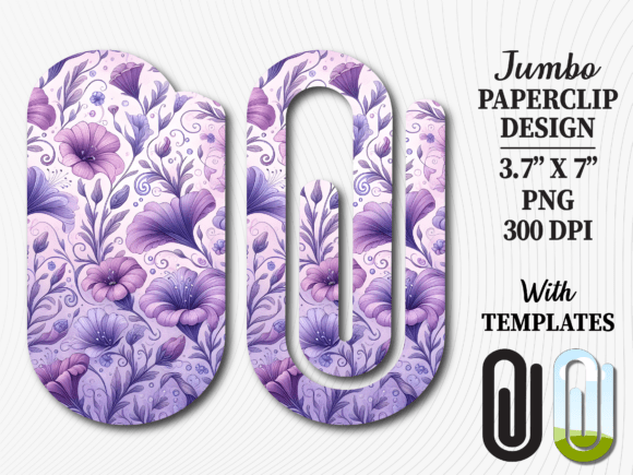 Purple Watercolor Floral Jumbo Paperclip Graphics & Crafts