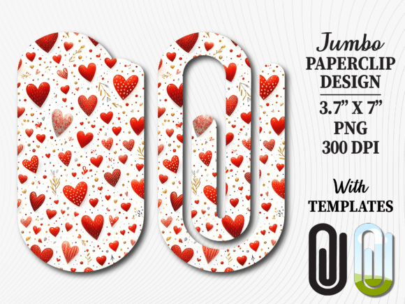 Red Mini Hearts Jumbo Paperclip Graphics for Crafts
