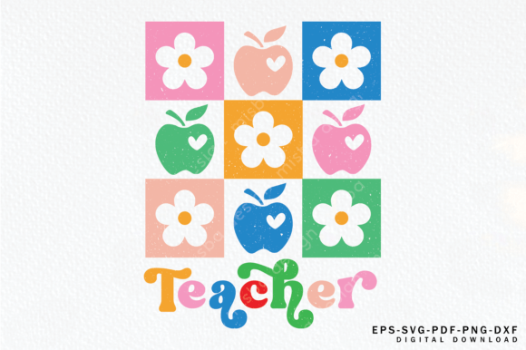 Teache Checkered Boho Flowers SVG: Graphics for T-Shirt Designs