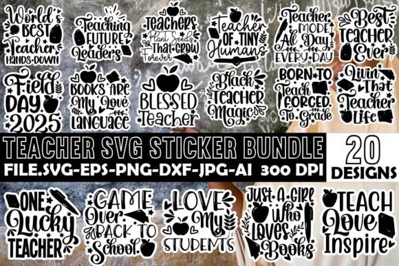 Teacher SVG Sticker Bundle: Graphics & Print Templates