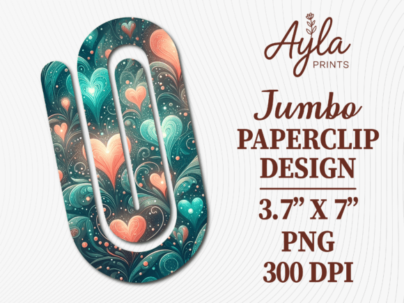 Teal Boho Heart Pattern Jumbo Paperclip Graphics