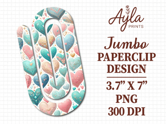 Teal Pink Heart Pattern Jumbo Paperclip Graphics